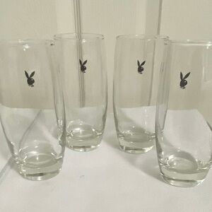 VINTAGE PLAYBOY CLUB 1970'S HIGHBALL GLASSES Hefner Bunny Logo Set of 4 NEW